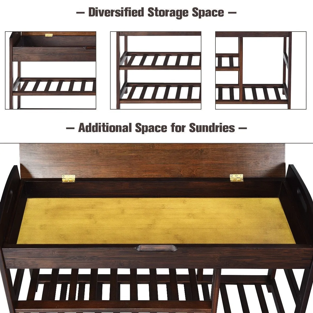 3-Tier Bamboo Shoe Bench Entryway Storage Rack