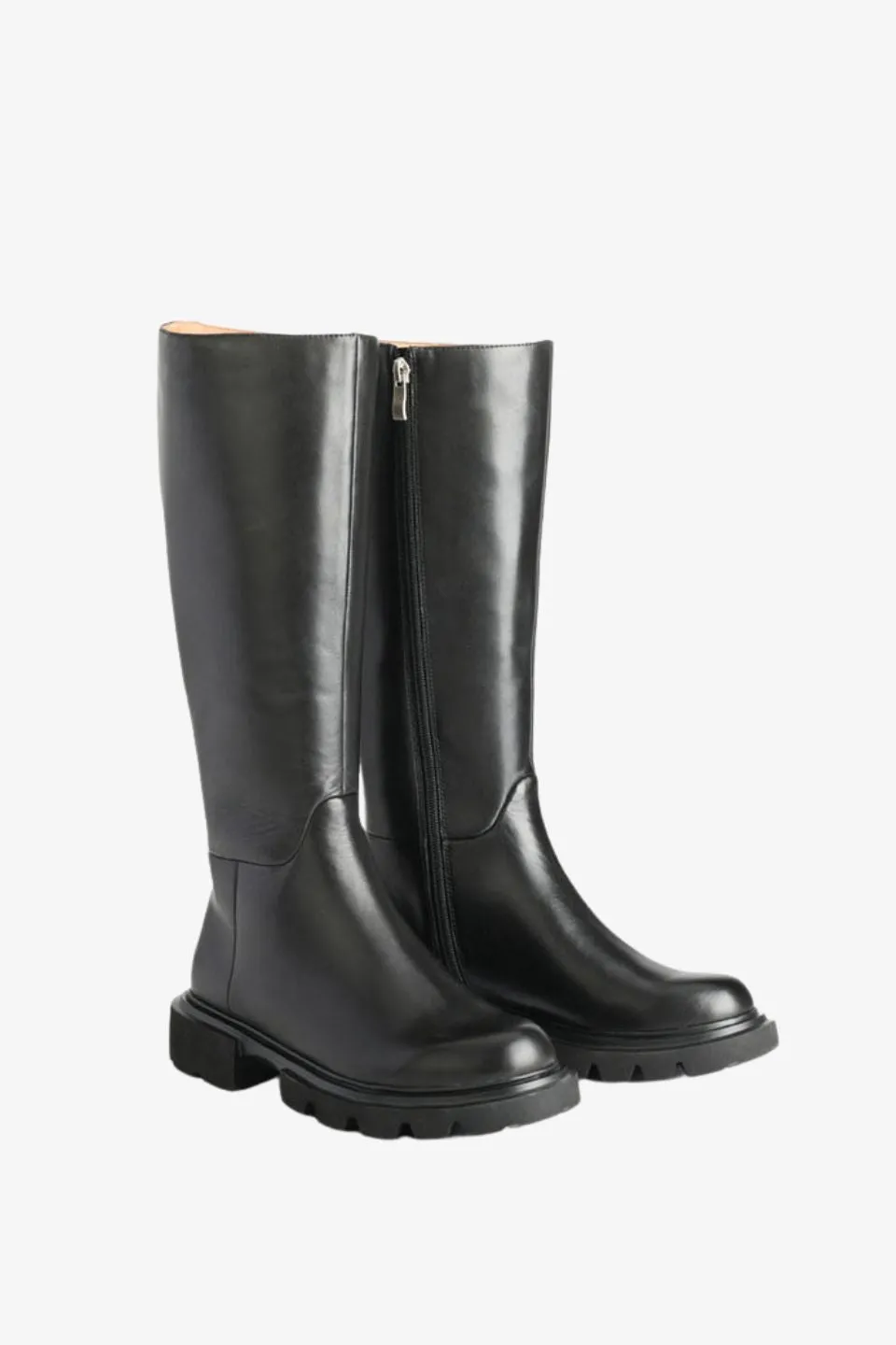 Adeena Knee High Black Flat Leather Boot