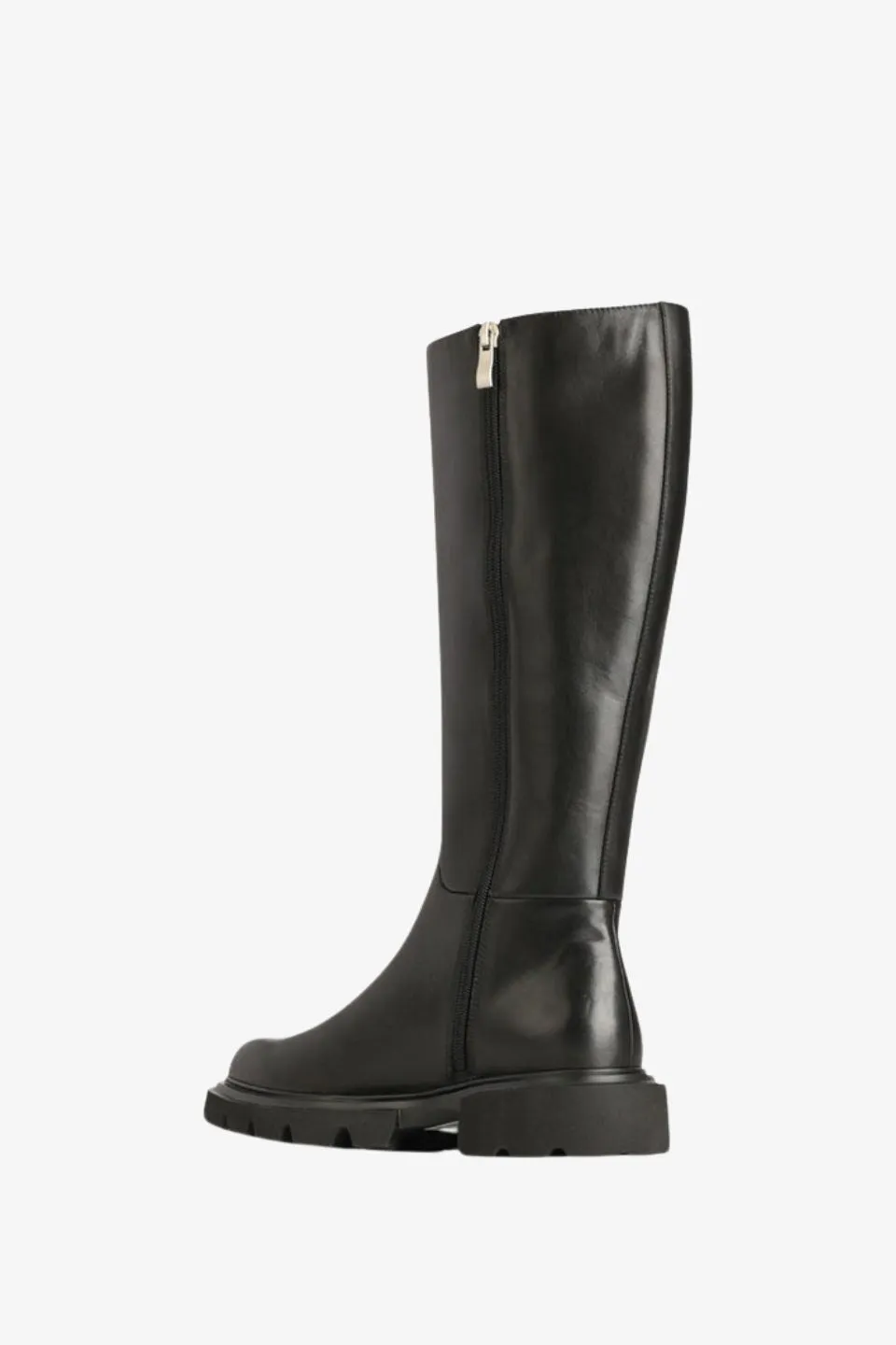 Adeena Knee High Black Flat Leather Boot