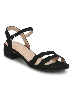 Black Micro Double Strap Low Block Sandals