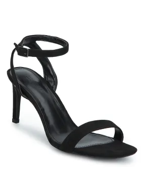 Black Micro Thin Ankle Strap Stilettos