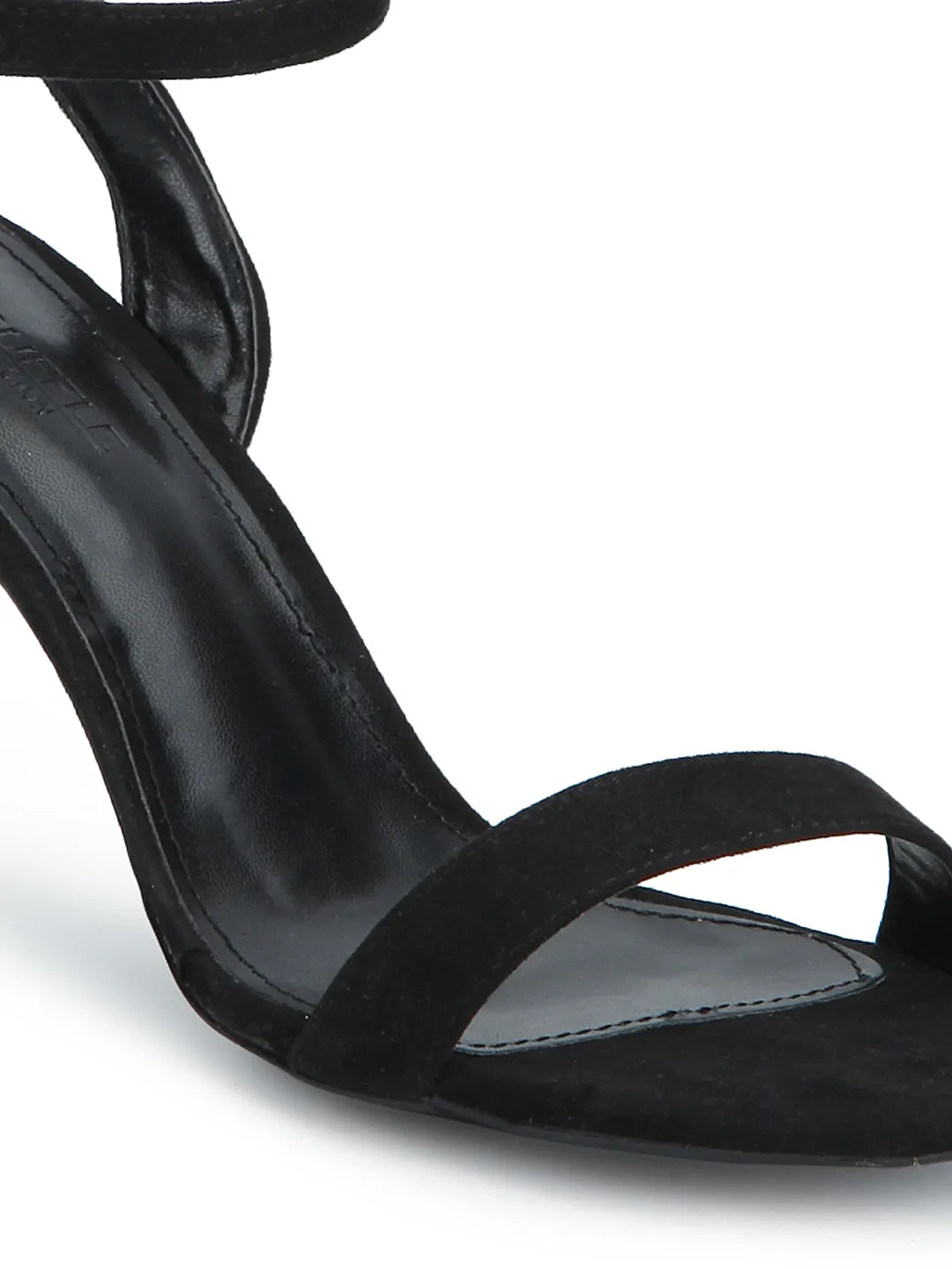 Black Micro Thin Ankle Strap Stilettos