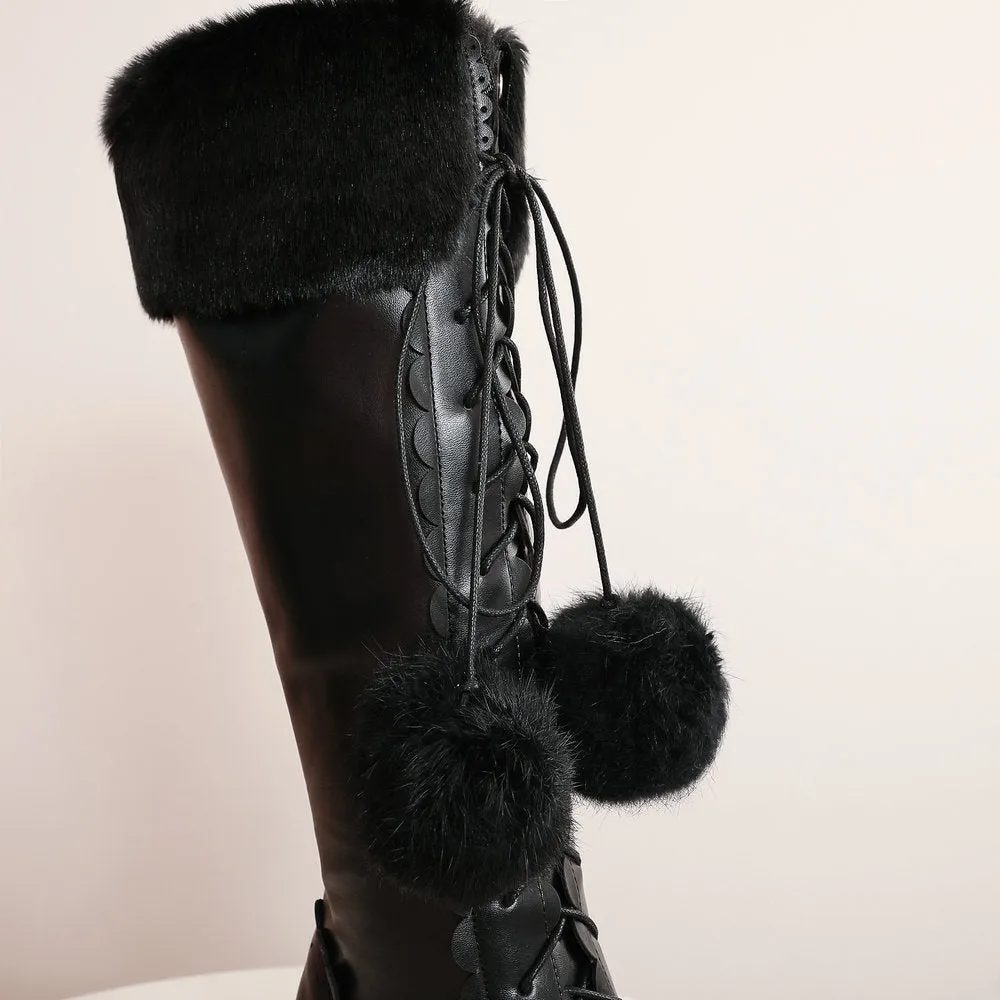 Bow Fur Knee High Boots