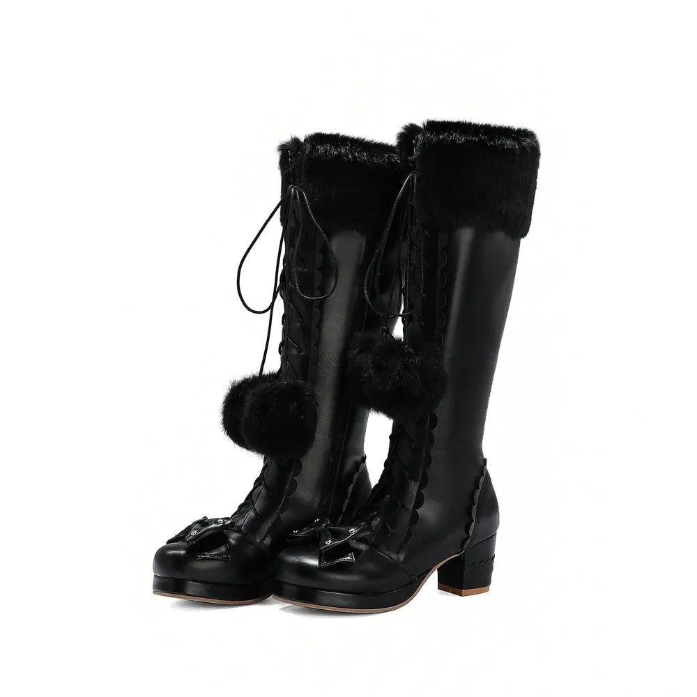 Bow Fur Knee High Boots