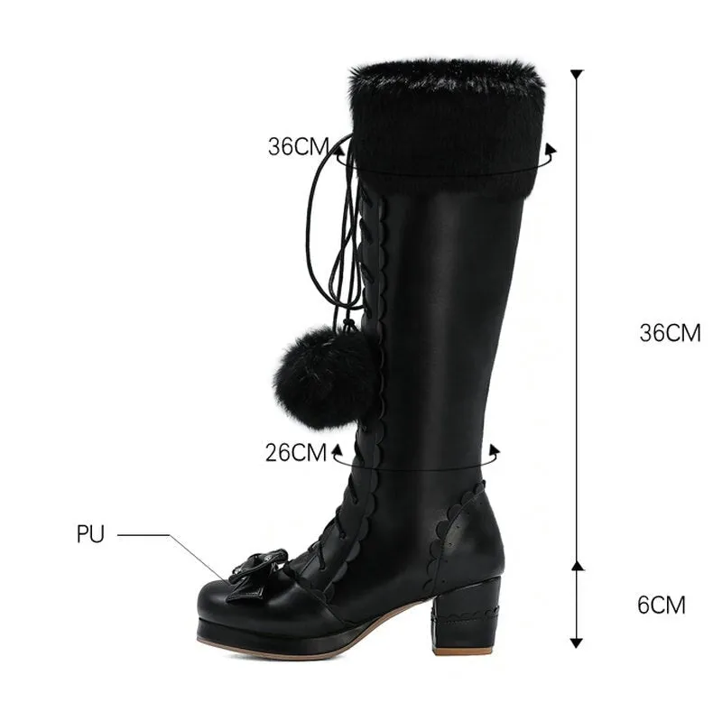 Bow Fur Knee High Boots