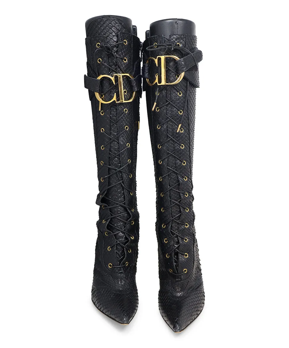 Christian Dior Black Snake Skin Boots sz 5.5