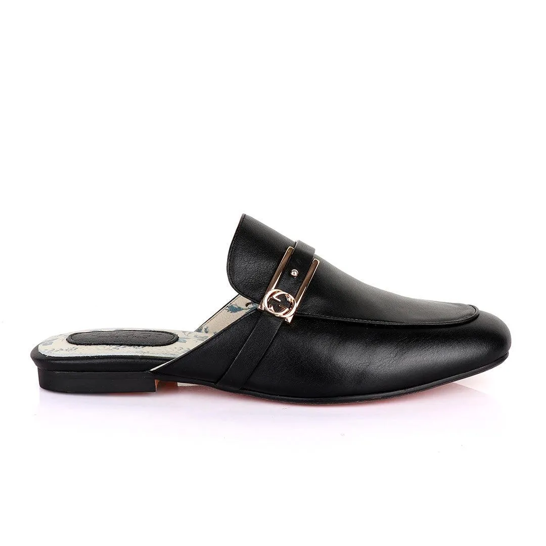 Classic Mole Black Leather Half Shoe