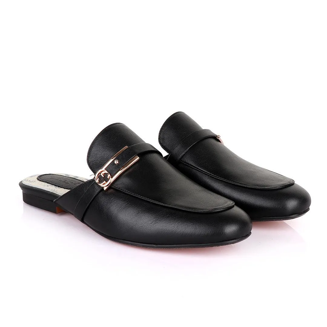 Classic Mole Black Leather Half Shoe