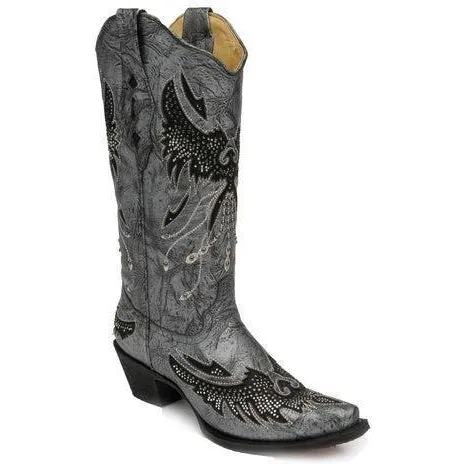 Corral Boots Black & Sliver Eagle Snip Toe- A2621