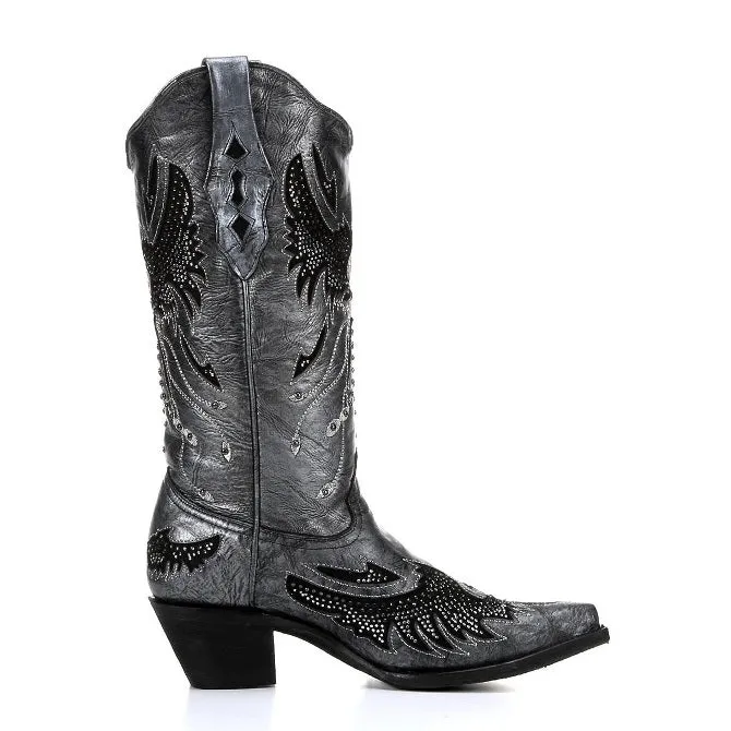 Corral Boots Black & Sliver Eagle Snip Toe- A2621