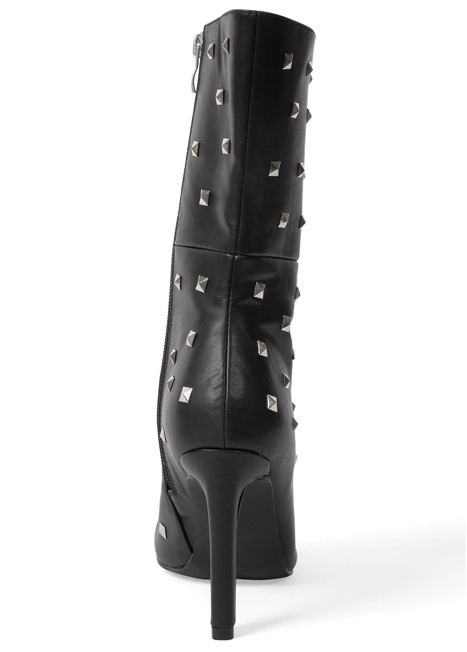 Faux Suede Studded Boots - Black