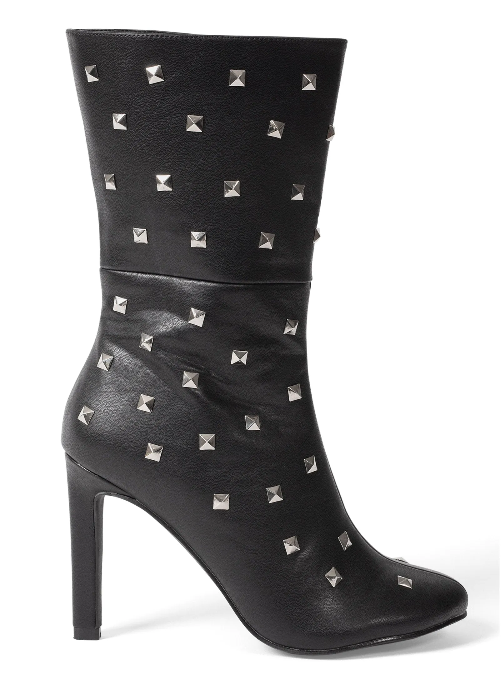 Faux Suede Studded Boots - Black