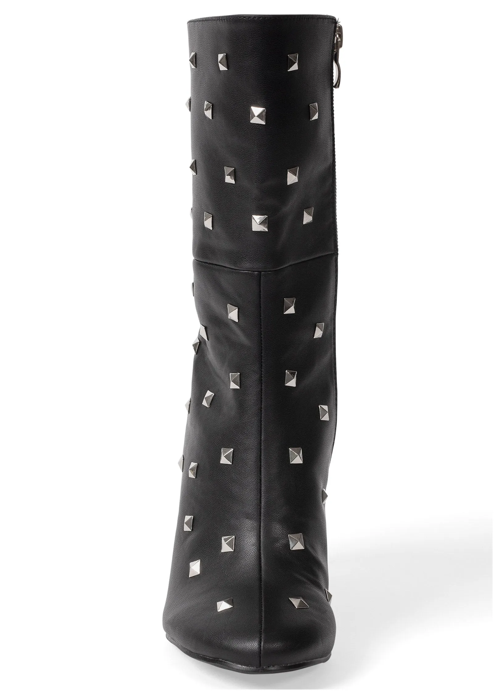 Faux Suede Studded Boots - Black