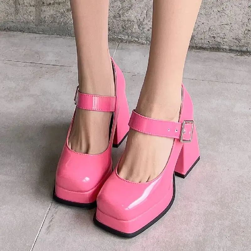 French Buckle Platform Heels