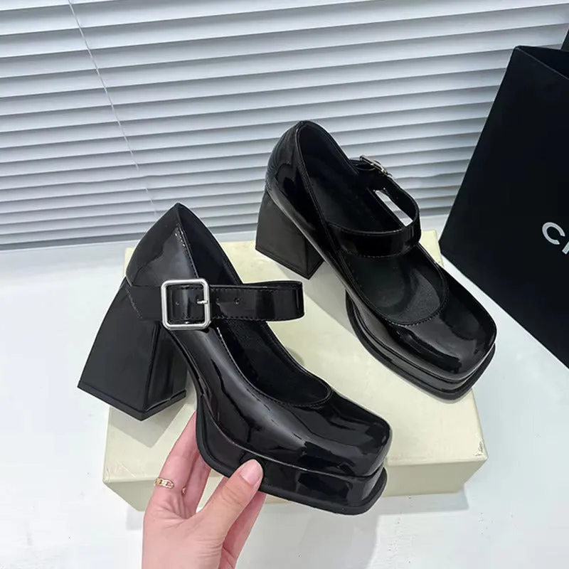 French Buckle Platform Heels