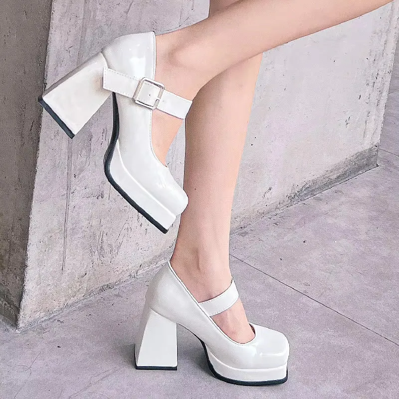 French Buckle Platform Heels