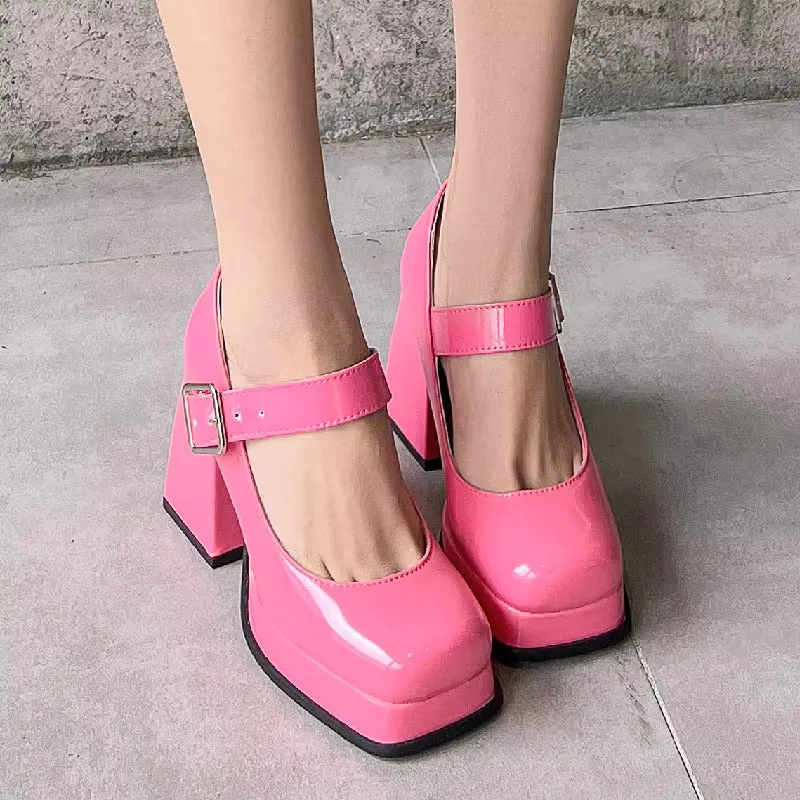 French Buckle Platform Heels