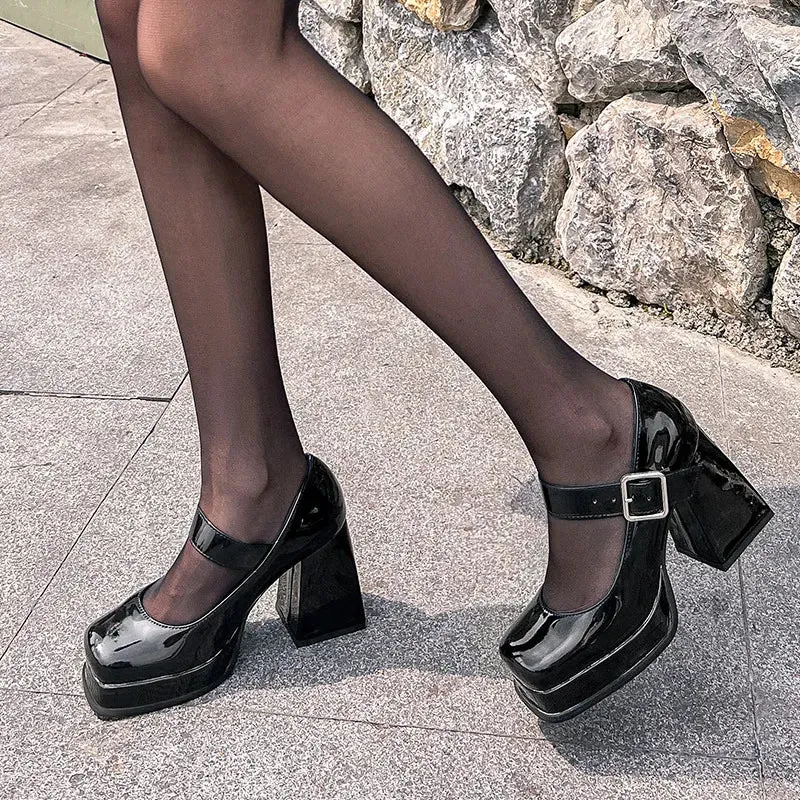 French Buckle Platform Heels