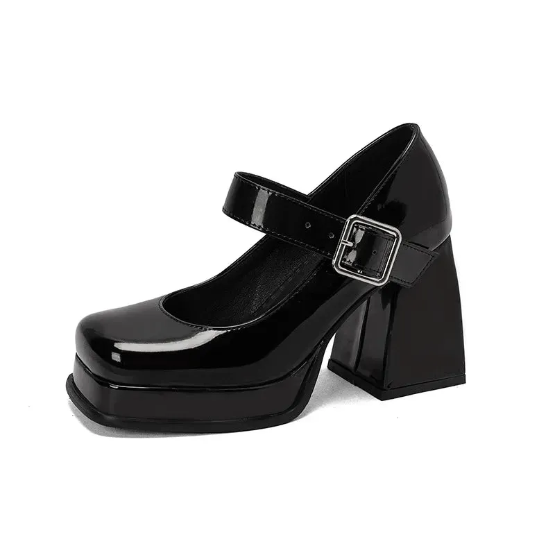 French Buckle Platform Heels