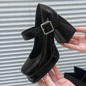 French Buckle Platform Heels