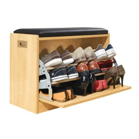 premium Wooden Shoe Cabinet Storage Bench w/Seat Cushion - Holds up to 12 Pairs, Natural