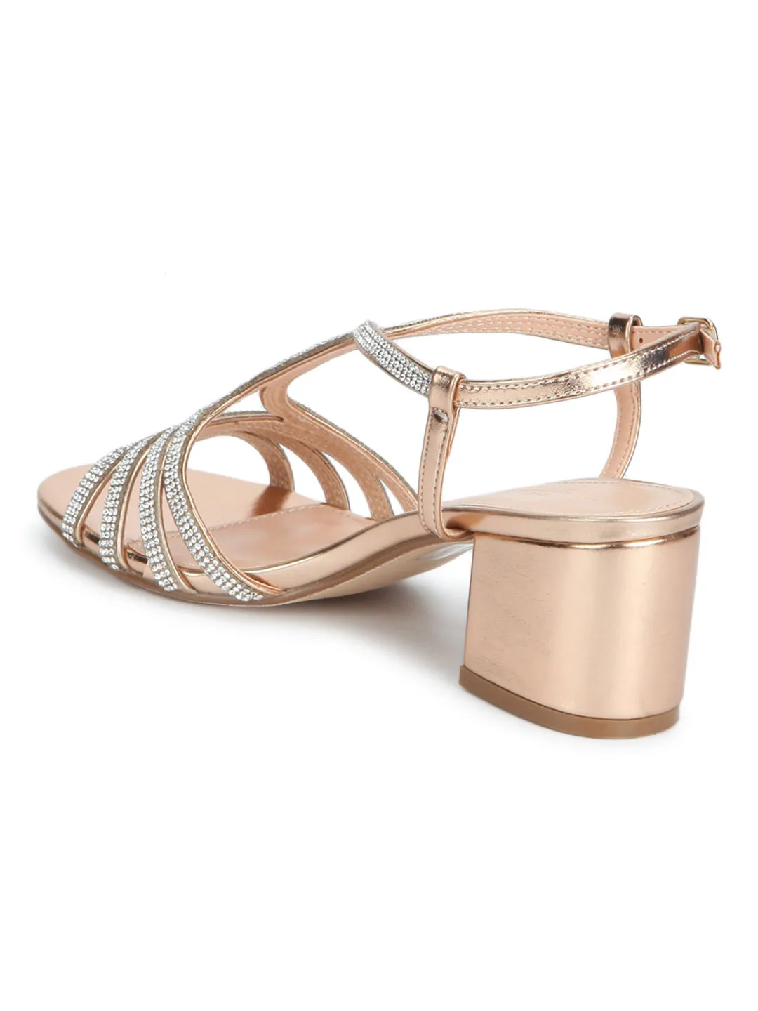 Rose Gold Diamante Multi-Strap Sandals