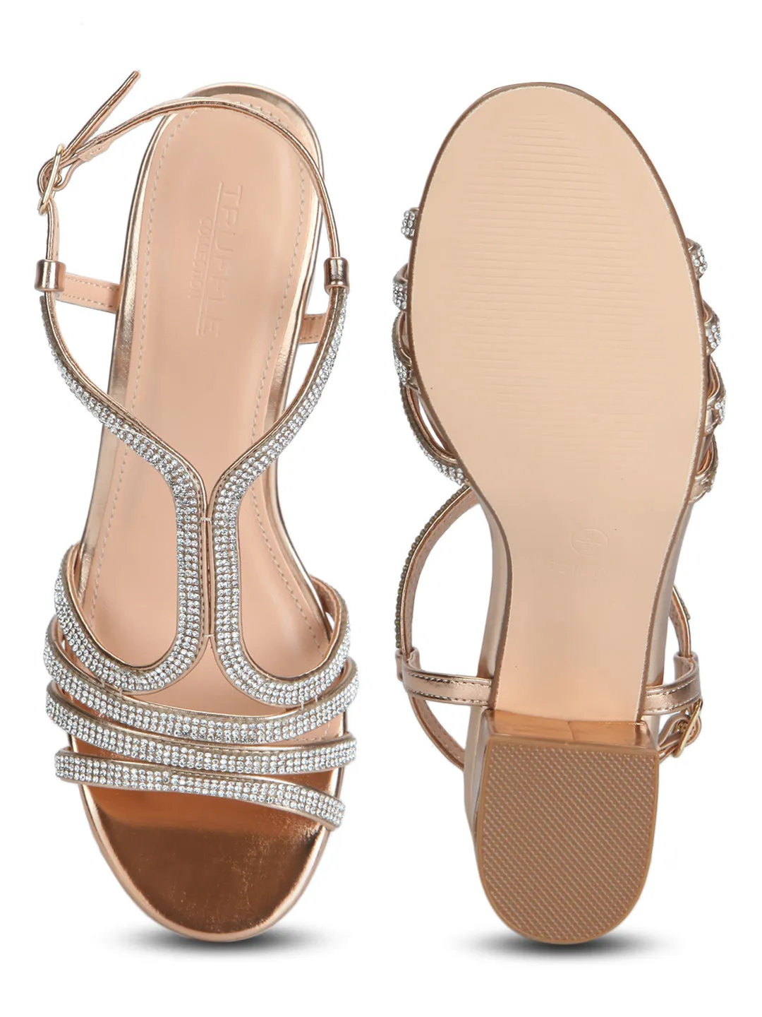 Rose Gold Diamante Multi-Strap Sandals