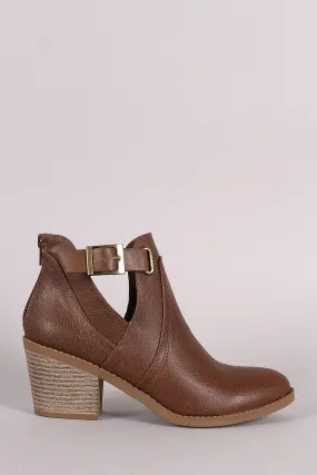 Soda Buckled Side Cutout Chunky Heeled Ankle Boots