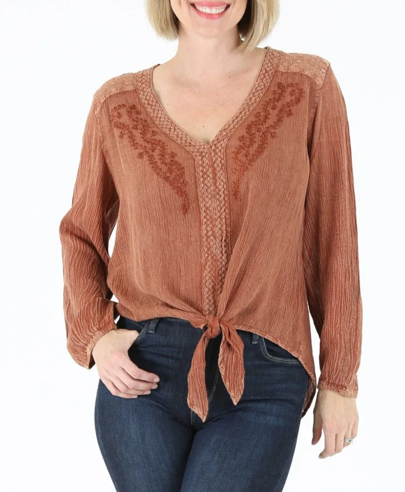 Tie Front Top With Lace Insert