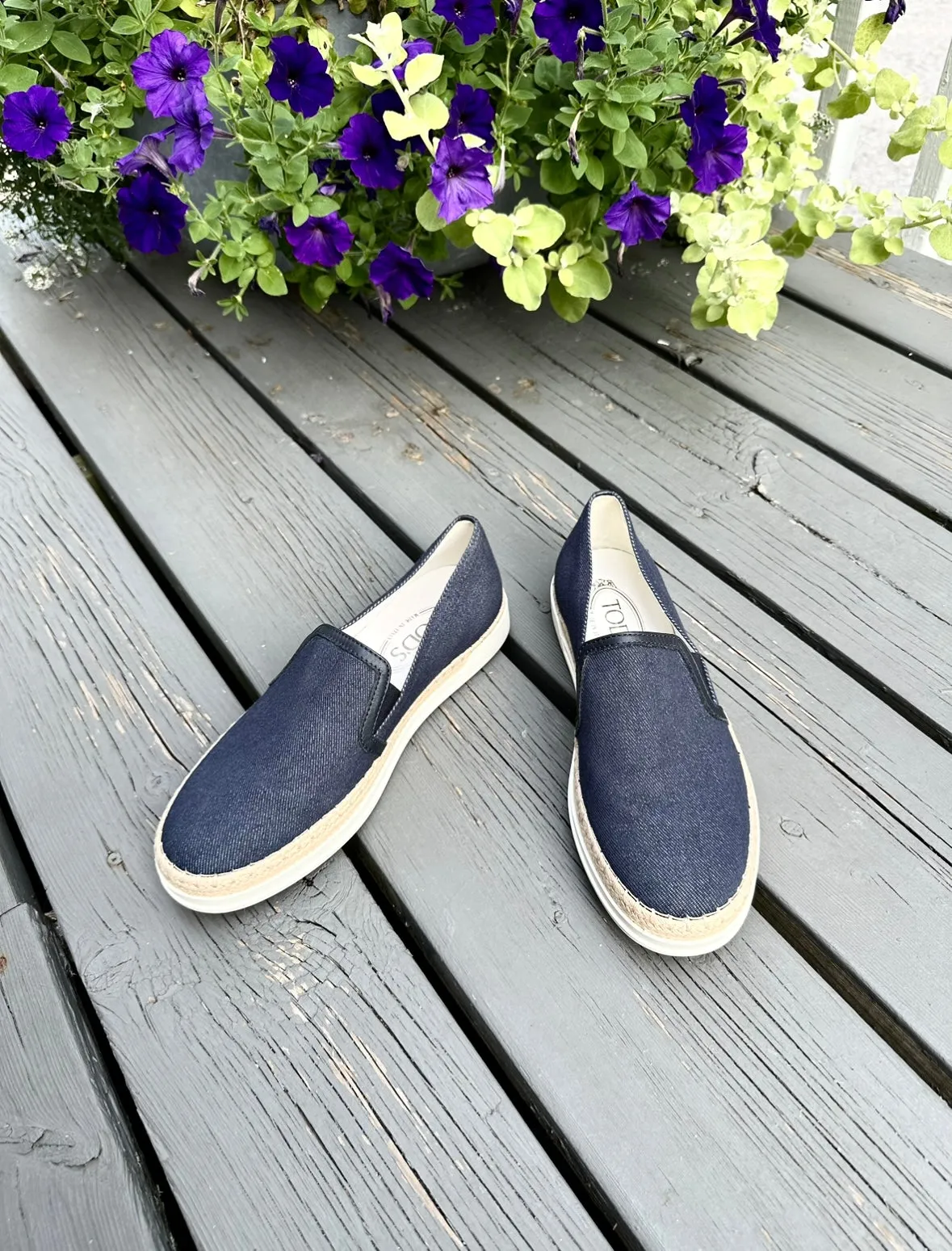 TOD’S Denim Slip-On Espadrille Loafers