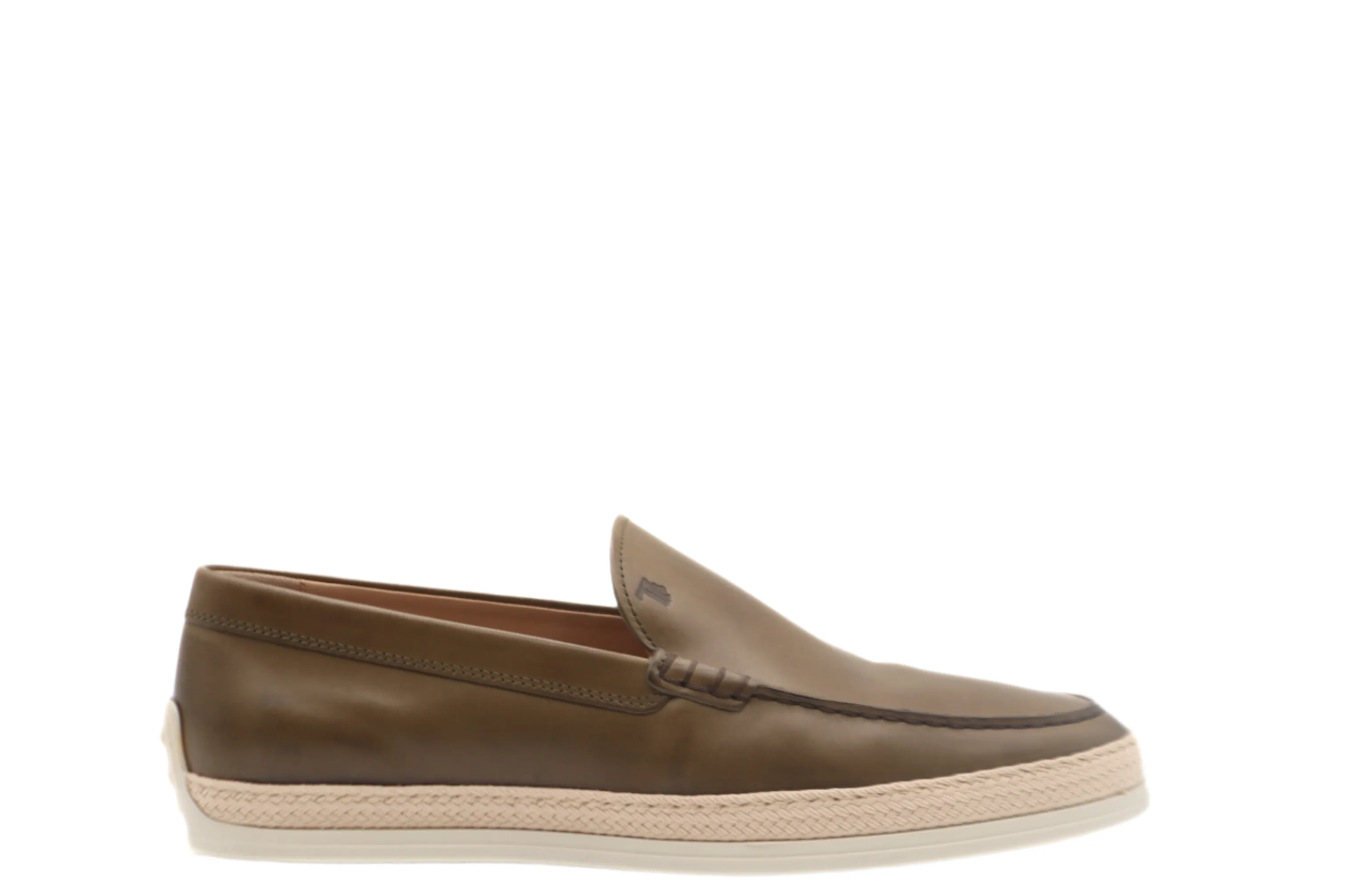 Tods Mens Light Brown Leather Espadrille with Raffia Rubber Sole