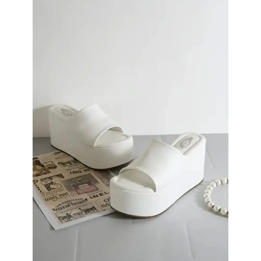 White Pu Quilted Flat form Chunky Mules For Women