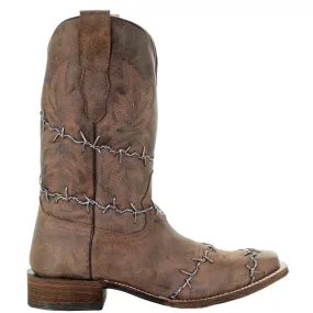 Wire Embroidered Square Toe Cowboy Boots