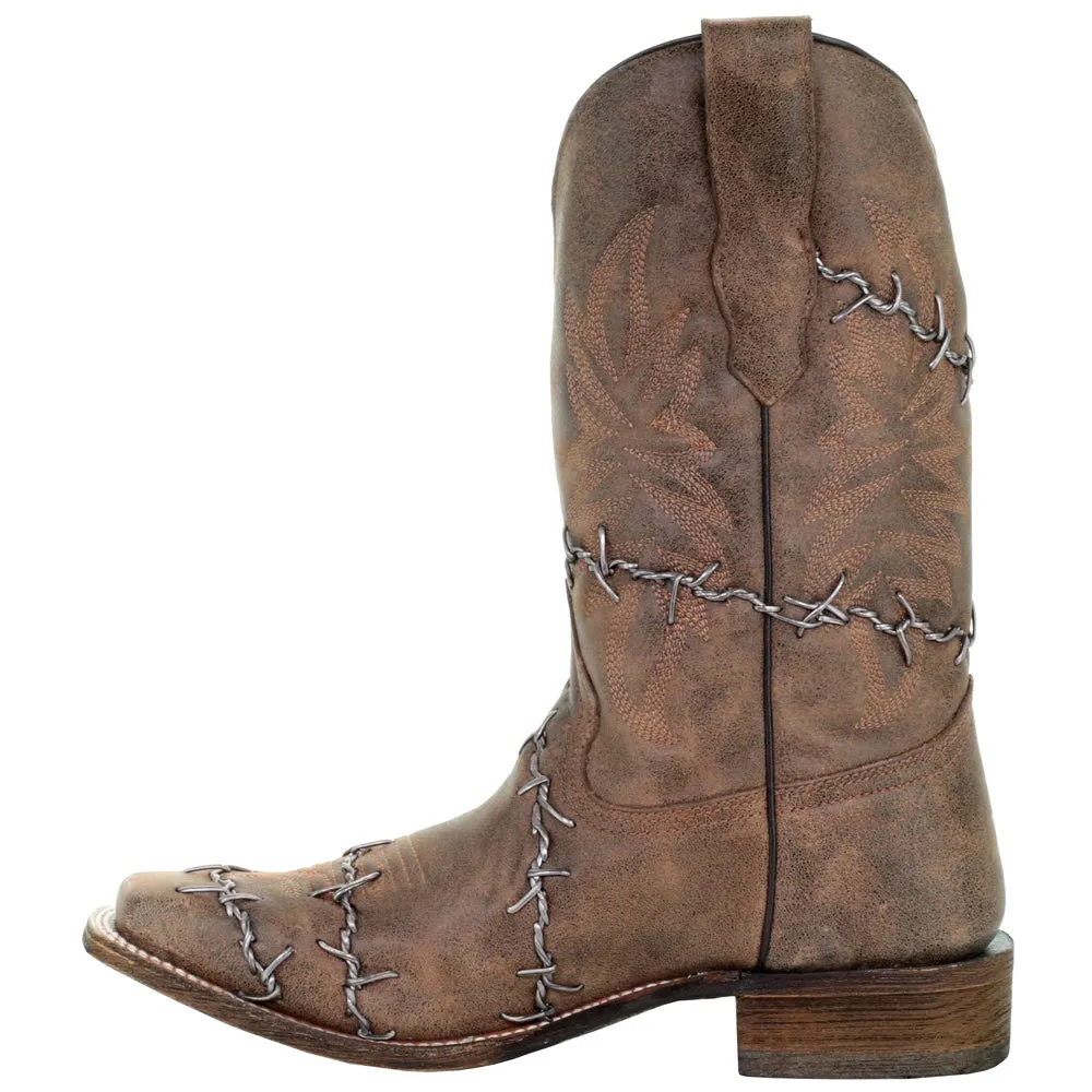 Wire Embroidered Square Toe Cowboy Boots