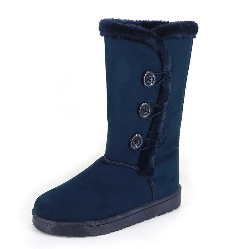 Women flatform mid calf buttons faux fur warm winter snow boots