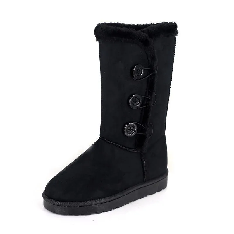 Women flatform mid calf buttons faux fur warm winter snow boots