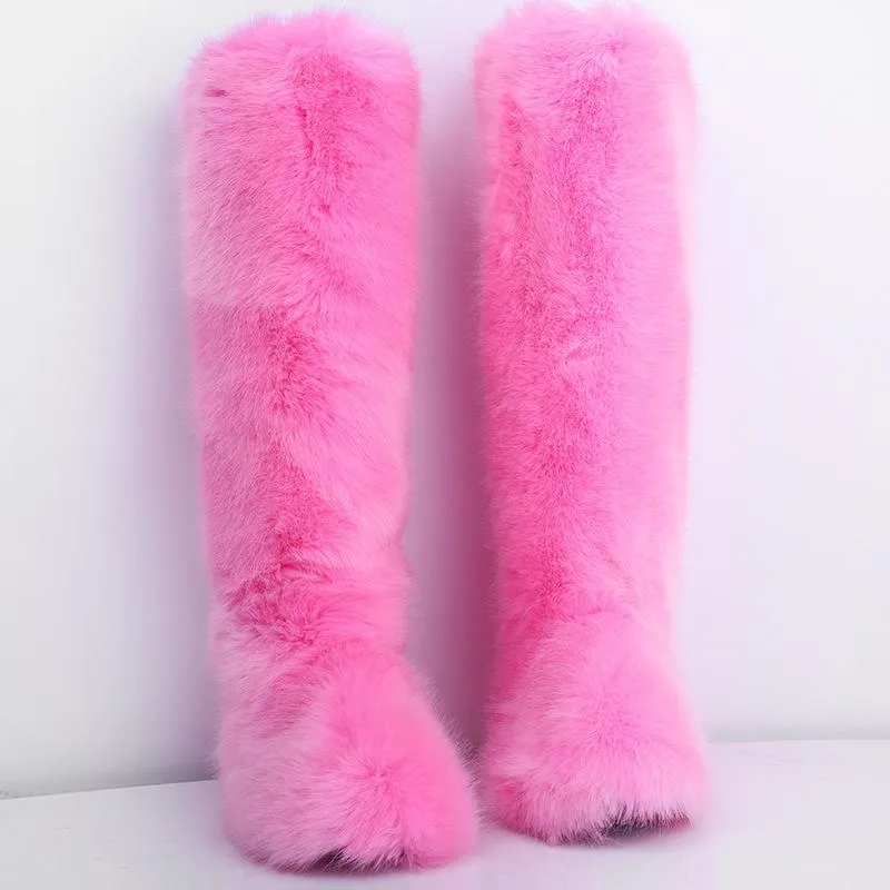 Women knee high faux fur keep warm winter snow boots