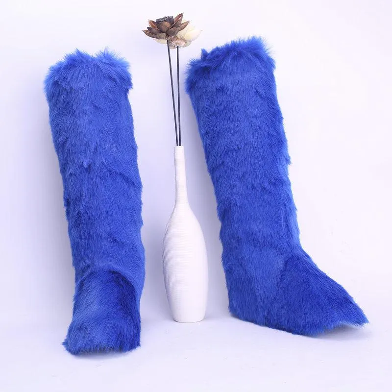 Women knee high faux fur keep warm winter snow boots