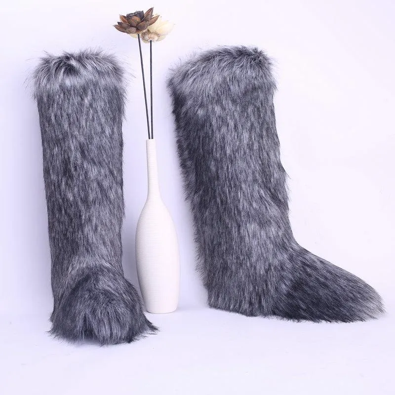 Women knee high faux fur keep warm winter snow boots