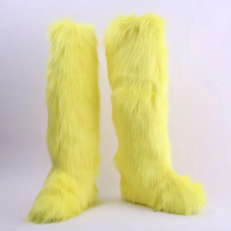 Women knee high faux fur keep warm winter snow boots