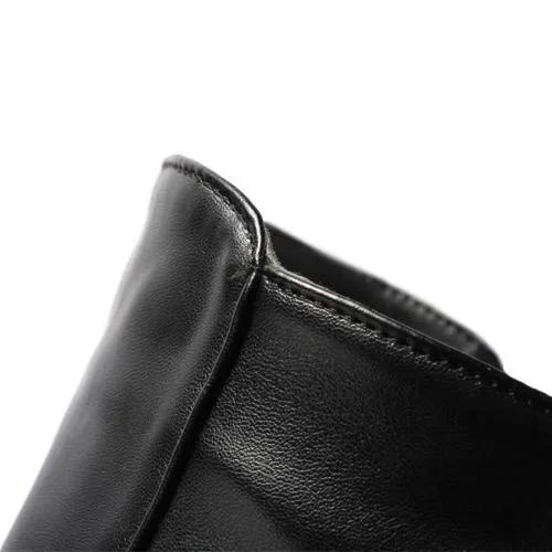 Women knee high side zipper buckle strap solid color motorcycle boots