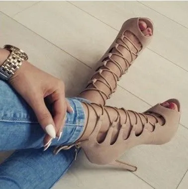 Women peep toe crisscross lace up hollow stiletto heels