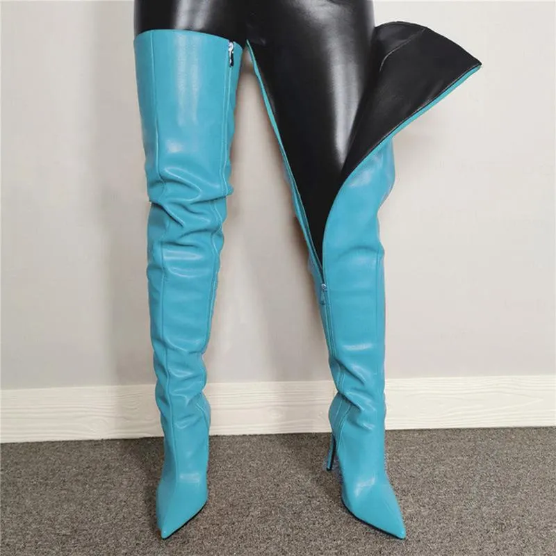 Women pointed toe stiletto heel side zipper over the knee boots