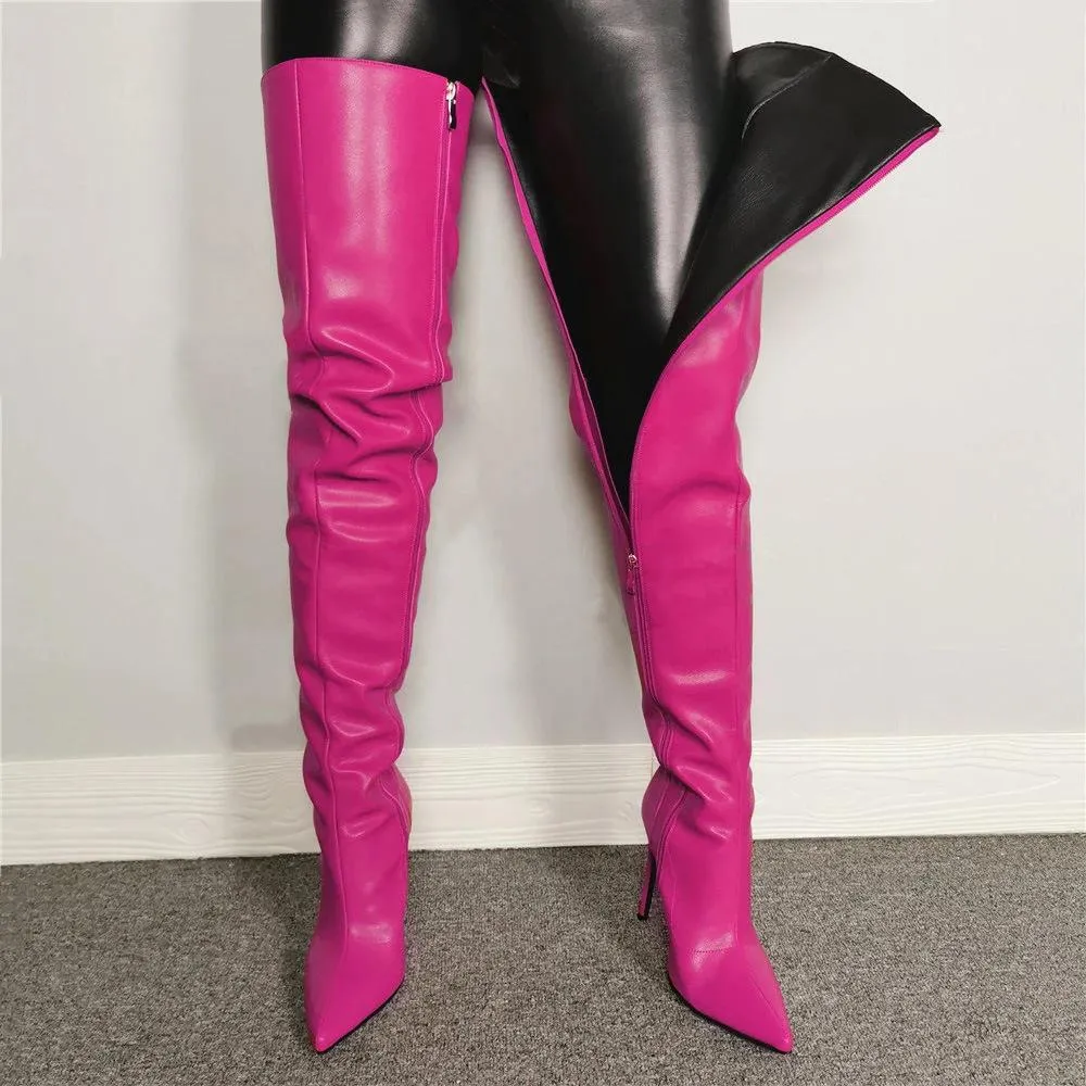 Women pointed toe stiletto heel side zipper over the knee boots