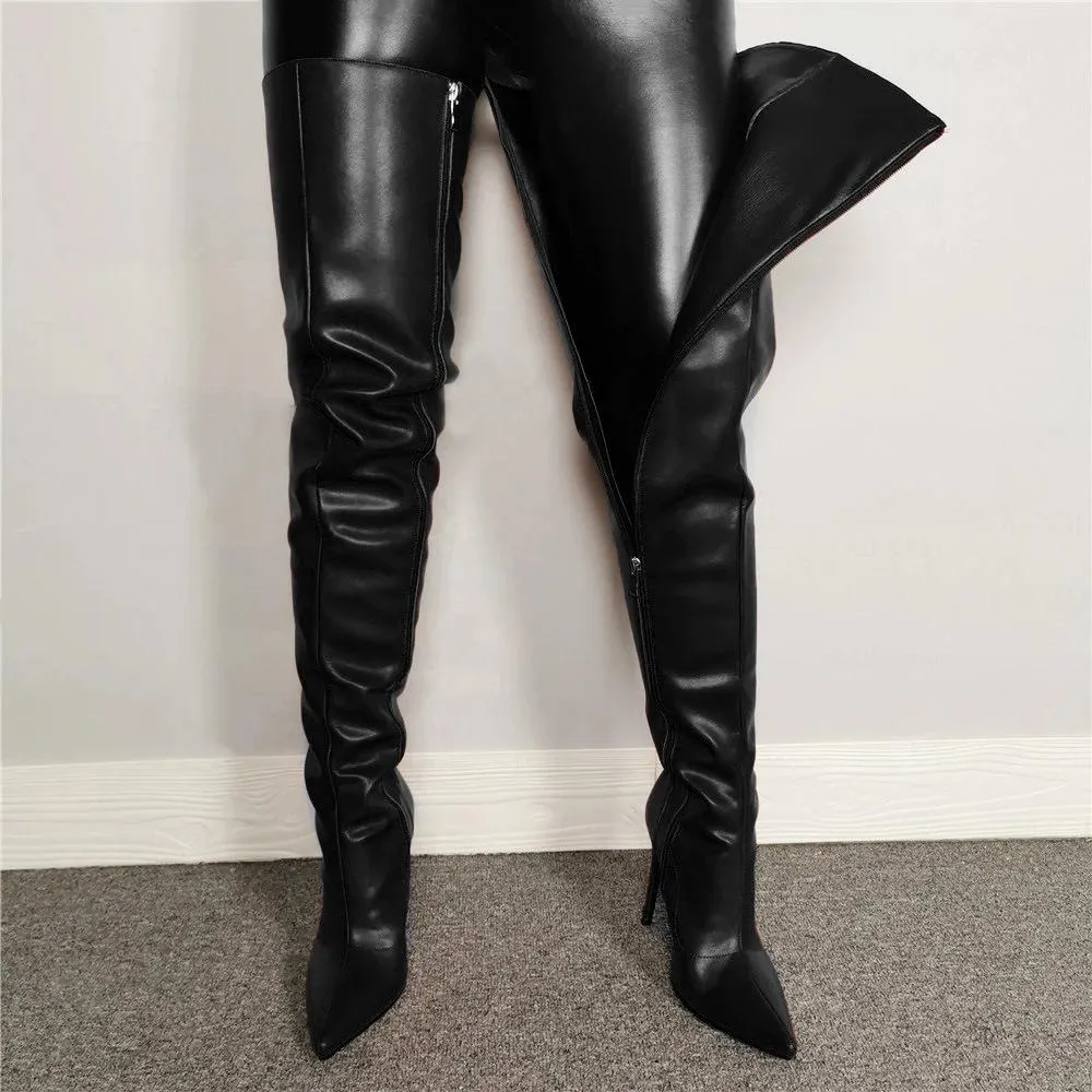 Women pointed toe stiletto heel side zipper over the knee boots