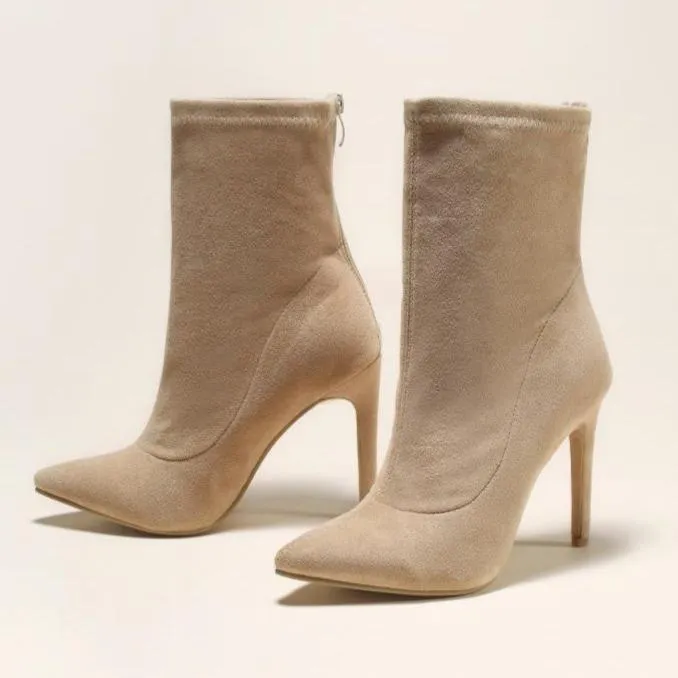 Women sexy faux suede stiletto high heel mid calf boots