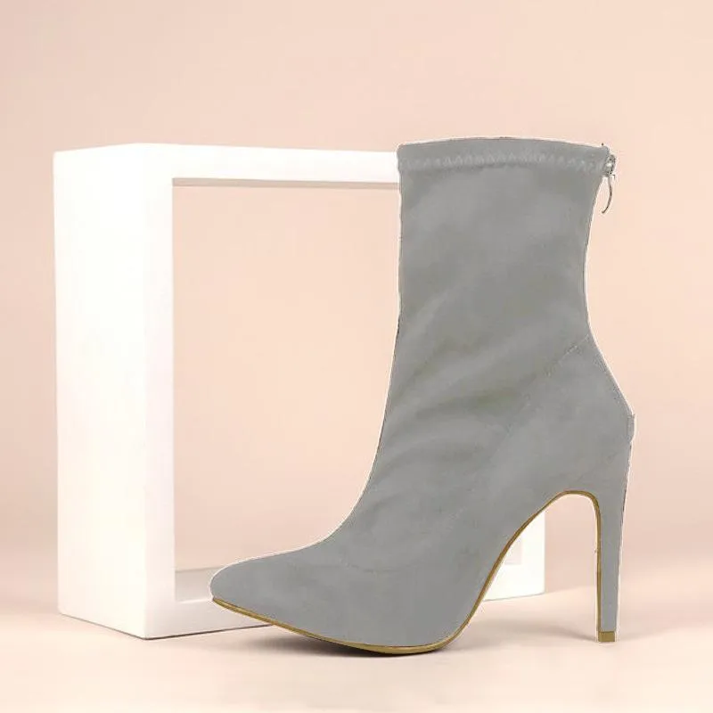 Women sexy faux suede stiletto high heel mid calf boots