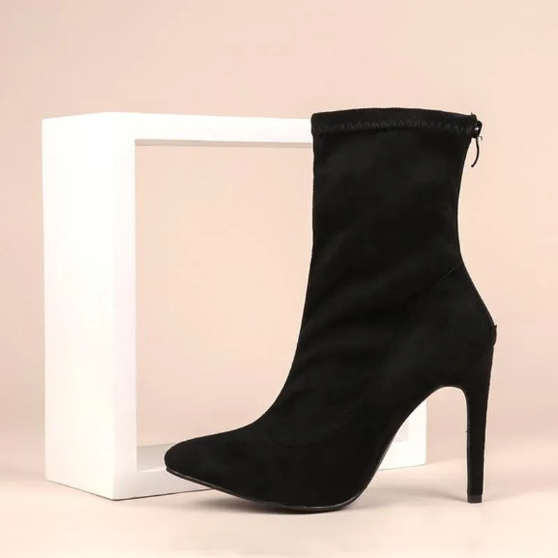 Women sexy faux suede stiletto high heel mid calf boots