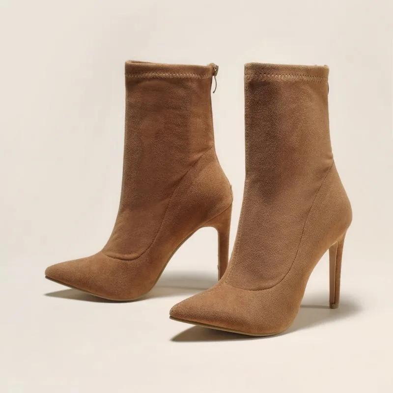 Women sexy faux suede stiletto high heel mid calf boots