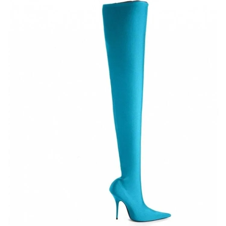 Women sexy slim fit pointed toe stiletto high heel thigh high boots